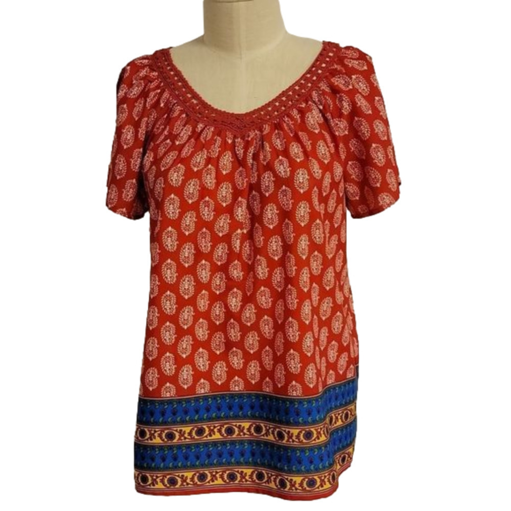𝅺rebecca Malone Medium V-Neck Patterned Top size medium